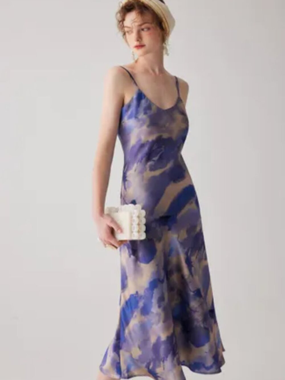 Blue & Lavender Patterned Satin Cocktail Dress